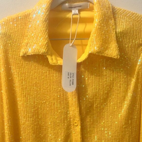 Anthropologie x Flat White Tops - Anthropologie x Flat White Yellow Gold Sequin Button Tunic Shirt Dress NEW M
